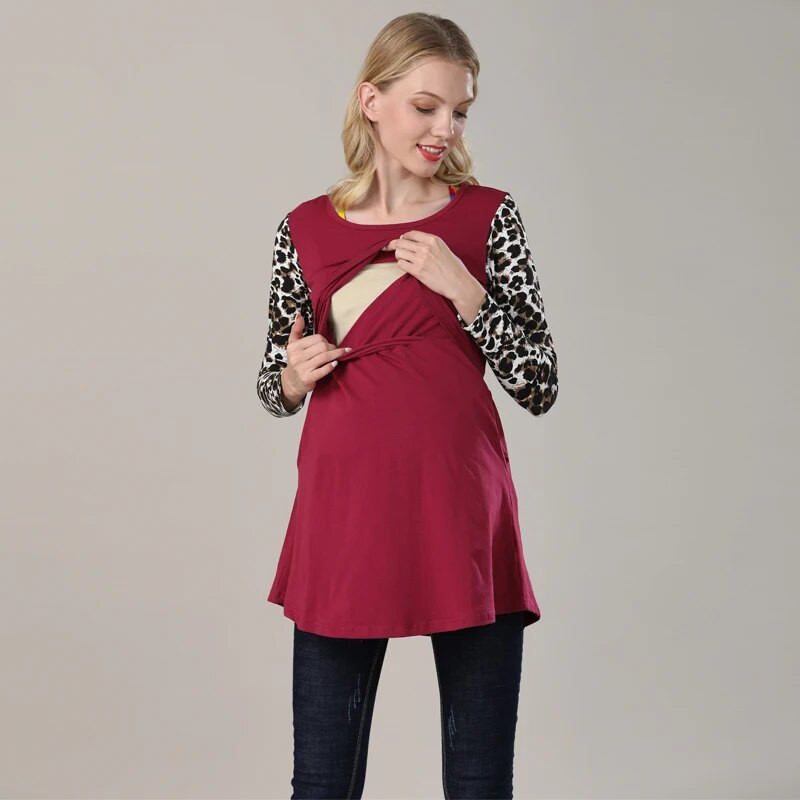 Medvilniniai spyruokliniai ilgi nėščiųjų rūbai žindymui skirti krūtimi nėščioms moterims skirti marškinėliai.