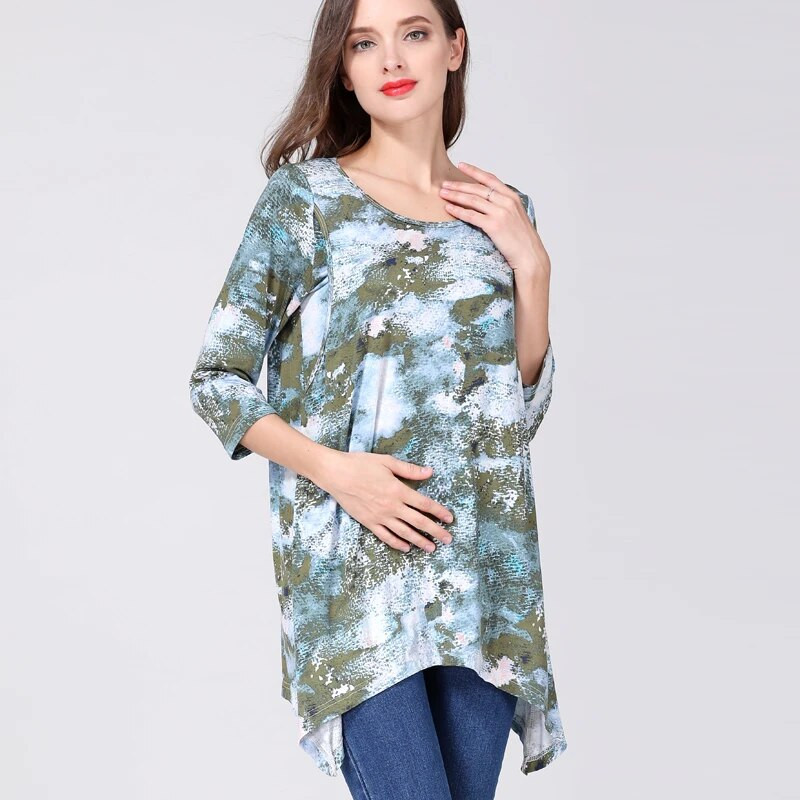 Pavasario vasaros rūbai nėščioms moterims netaisyklingos žindymo spalvos marškinėliai, skirti nėščioms moterims.