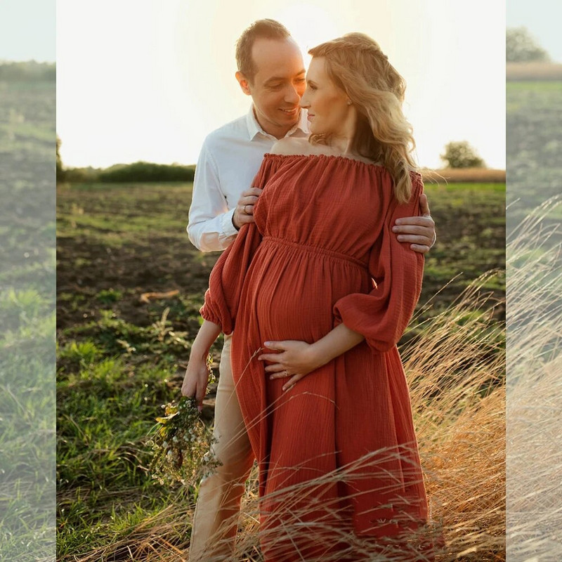 Boemska trudnička haljina za foto snimanje Udobna lanena pamučna haljina na jedno rame za trudnice Boho haljina za tuširanje djeteta