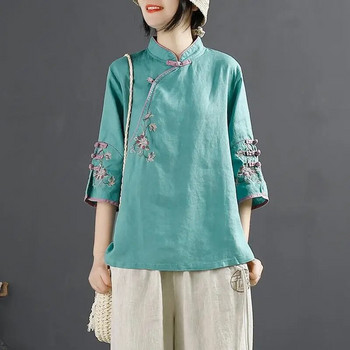 2023 Нова ретро памучна конопена риза за бременни жени, пролет/лято, китайско горнище с изправено деколте, бродиран костюм за чай, горнище за бременни LF088