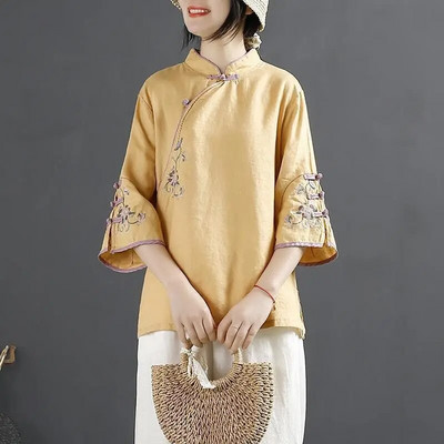 2023 Нова ретро памучна конопена риза за бременни жени, пролет/лято, китайско горнище с изправено деколте, бродиран костюм за чай, горнище за бременни LF088