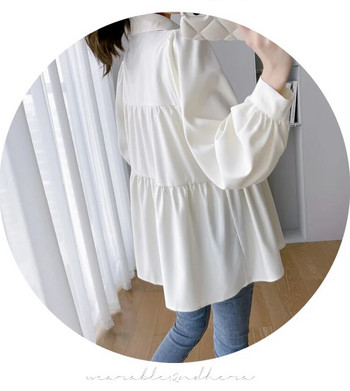 Κορεάτικο στυλ επίσημα πουκάμισα εγκυμοσύνης μακριά μανίκια φαρδιά γυριστό γιακά με κουμπί Fly έγκυος φόρεμα μπλούζα μπλούζα εγκυμοσύνης Τοπ