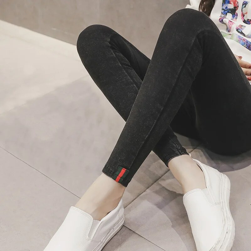 Mėlynas Juodas Pieštukas Elastingi Nėščioms Džinsai Nėščioms Moterims Drabužiai Žindai Nėštumo Antblauzdžiai Kelnės Medvilniniai Džinsiniai Kelnės Drabužiai