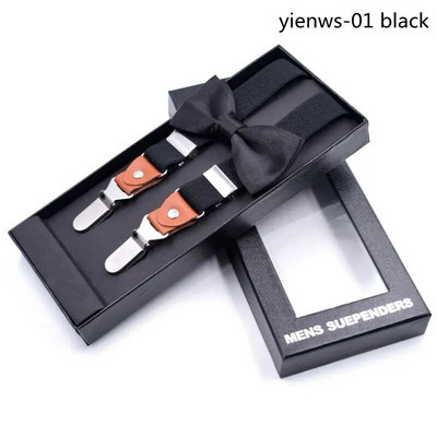 Yienws Bretele pentru bărbați și papion pentru adulți, pantaloni cu nasturi cu 3 agrafe, bretele Suspensorio femei, bretele roz roșii, set papion YiA036