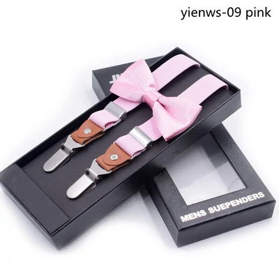Yienws Bretele pentru bărbați și papion pentru adulți, pantaloni cu nasturi cu 3 agrafe, bretele Suspensorio femei, bretele roz roșii, set papion YiA036