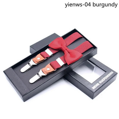 Yienws Bretele pentru bărbați și papion pentru adulți, pantaloni cu nasturi cu 3 agrafe, bretele Suspensorio femei, bretele roz roșii, set papion YiA036