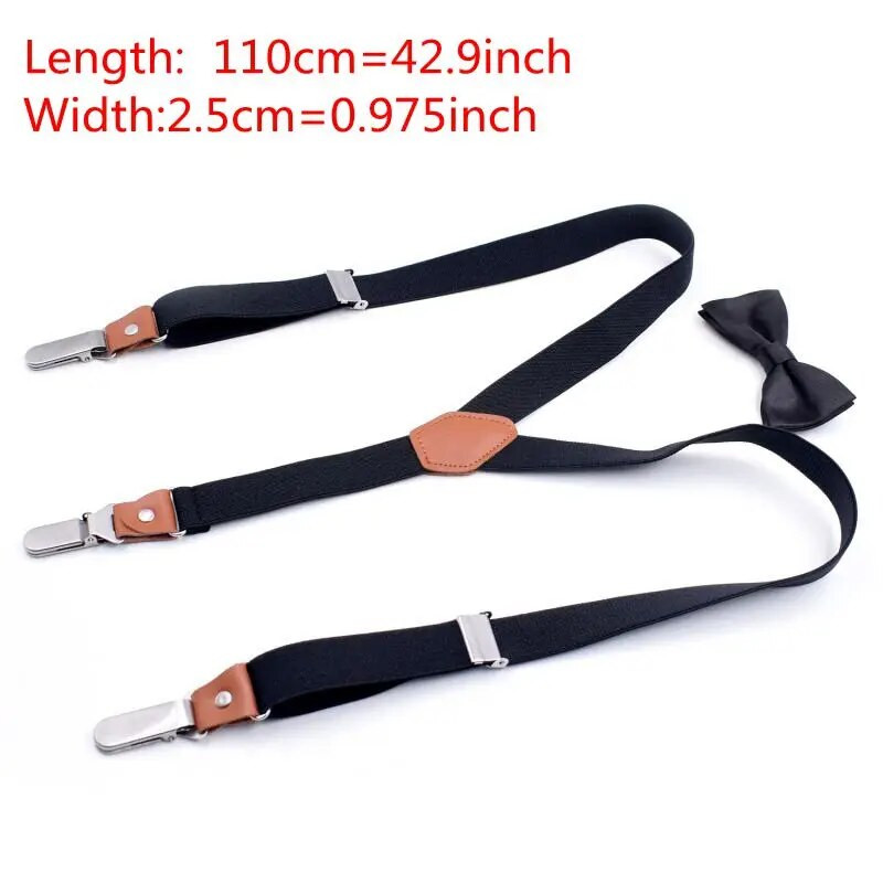 Yienws Bretele pentru bărbați și papion pentru adulți, pantaloni cu nasturi cu 3 agrafe, bretele Suspensorio femei, bretele roz roșii, set papion YiA036