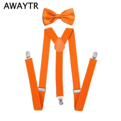 AWAYTR Orange Color Fashion Mens Bowtie Suspenders Set 2017 New 2.5*90cm Women Bow Tie Elastic Y-Back Suspender Brace Set
