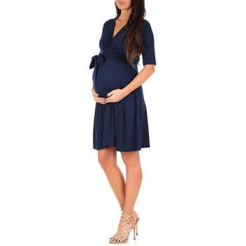 Φόρεμα εγκυμοσύνης με κορδόνι Ρούχα εγκυμοσύνης Καλοκαιρινά casual έγκυες γυναίκες με κοντό μανίκι V λαιμόκοψη Vestidos Ρούχα εγκυμοσύνης