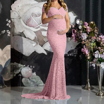 Рокля за бременни за фотосесия 2022 г. Нови пролетни елегантни дантелени дълги дълги рокли без ръкави за бременни жени Вечерни дрехи