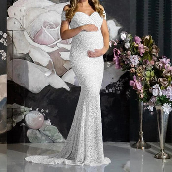 Φόρεμα εγκυμοσύνης για φωτογράφιση 2022 Νέα ανοιξιάτικη κομψή δαντέλα αμάνικα μακριά φορέματα για έγκυες βραδινά ρούχα