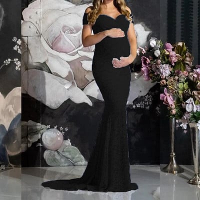 Trudnička haljina za fotografiranje Novo proljeće 2022. Elegantne čipkaste duge duge haljine bez rukava za trudnice Večernja odjeća