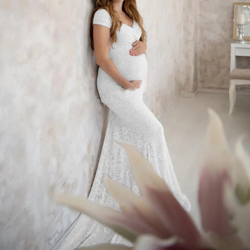 Trudnička haljina za fotografiranje Novo proljeće 2022. Elegantne čipkaste duge duge haljine bez rukava za trudnice Večernja odjeća