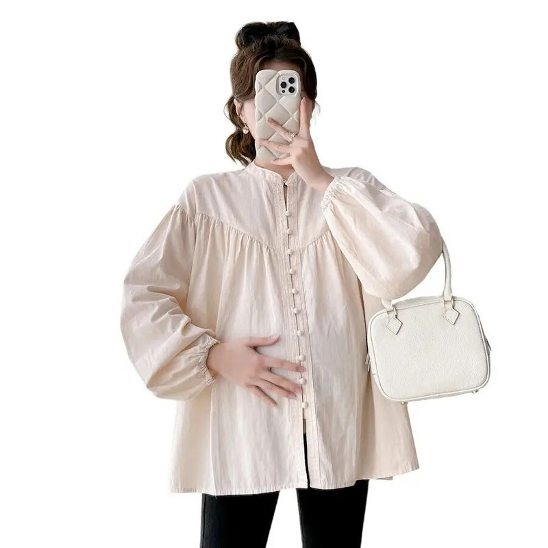 2024 m. pavasario mados marškinėliai nėščiosioms Didingo dydžio marškiniai ilgomis rankovėmis, palaidinės, palaidinės, nėščiosios