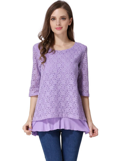 Emotion Moms Nou cu mâneci 3/4 din dantelă de maternitate Top Sarcină Topuri de alăptare pentru femei gravide Tricou de maternitate