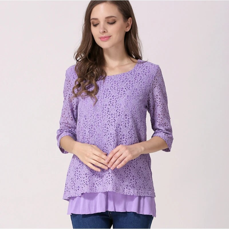 Emotion Moms Nou cu mâneci 3/4 din dantelă de maternitate Top Sarcină Topuri de alăptare pentru femei gravide Tricou de maternitate