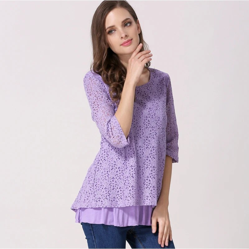 Emotion Moms Nou cu mâneci 3/4 din dantelă de maternitate Top Sarcină Topuri de alăptare pentru femei gravide Tricou de maternitate