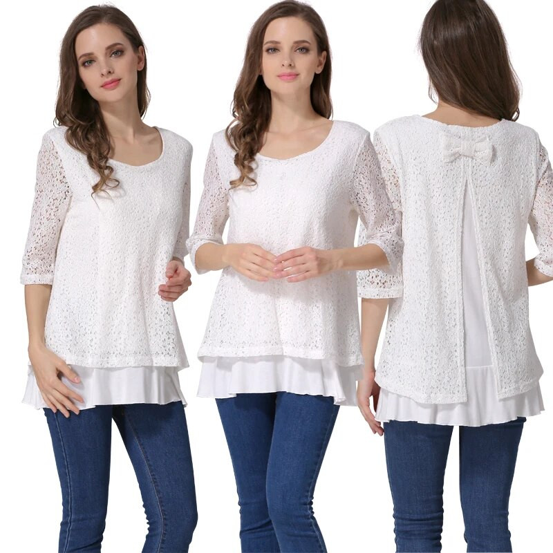 Emotion Moms Nou cu mâneci 3/4 din dantelă de maternitate Top Sarcină Topuri de alăptare pentru femei gravide Tricou de maternitate