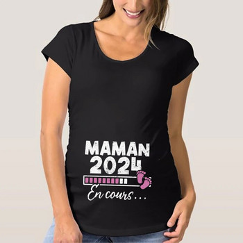 Maman 2024 Γαλλικό εμπριμέ μπλουζάκι εγκυμοσύνης Ρούχα για εγκυμοσύνη Καλοκαιρινό μπλουζάκι Ανακοίνωση εγκυμοσύνης Μπλουζάκια Μπλουζάκια για νέα μαμά