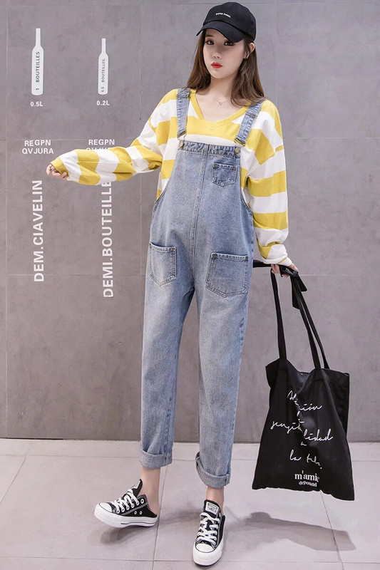 Džinsiniai Nėščiųjų Džinsai Kelnės su antkrūtiniu Kombinezonai Laisvi reguliuojamos kelnės Drabužiai nėščiosioms Nėštumo džinsai Kombinezonas Darbo drabužiai