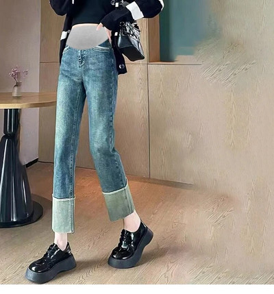 2024 de primăvară de maternitate Empired burtă blugi bloc de culoare patchwork femei gravidă pantaloni denim vintage sarcină pantaloni lungi M-3XL