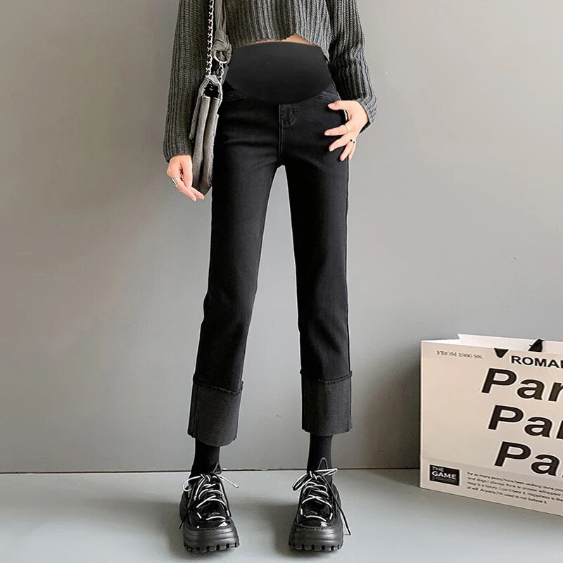 2024 de primăvară de maternitate Empired burtă blugi bloc de culoare patchwork femei gravidă pantaloni denim vintage sarcină pantaloni lungi M-3XL