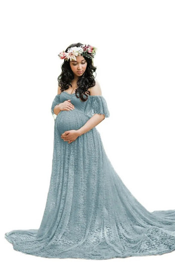 Δαντελένια φορέματα εγκυμοσύνης για φωτογραφική λήψη για έγκυες γυναίκες Φόρεμα ντους μωρού Sweep Train Maxi Gown Φόρεμα εγκυμοσύνης Φόρεμα φωτογραφίας
