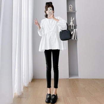Големи ризи за бременни в корейски стил Свободни модни блузи за бременни Големи размери Пролетни дрехи за бременни Синьо-бели