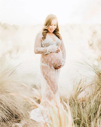 Дамска рокля с V-образно деколте Дантелени макси рокли за бременни Изискани фотосесии Рокли за бременни жени Реквизит за фотография Облекло за бременни