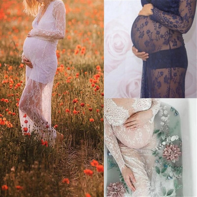 Γυναικεία φόρεμα με λαιμόκοψη V δαντέλα Φορέματα μάξι εγκυμοσύνης Φανταστική λήψη φωτογραφιών Φορέματα έγκυων γυναικών Ρούχα εγκυμοσύνης