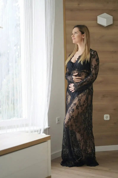Női, V-nyakú ruha Csipkés kismama maxi ruhák Díszes fényképezési fotó terhes női ruhák fotózás kellékek kismama ruhák