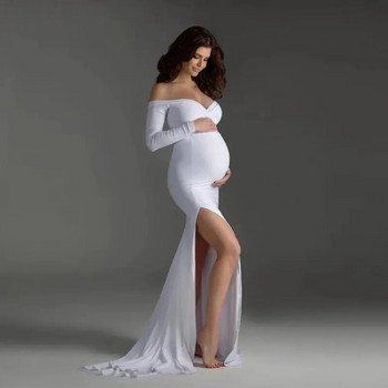 Σέξι φορέματα εγκυμοσύνης χωρίς ώμους για μάξι φόρεμα φωτογράφισης Baby shower γυναίκες Έγκυες φωτογράφιση ρούχα Φόρεμα εγκυμοσύνης