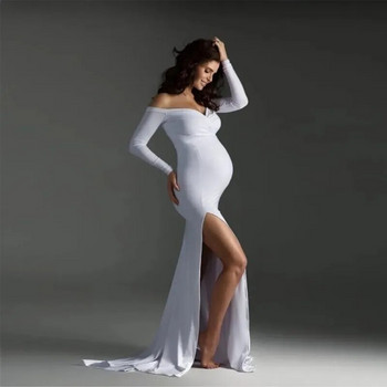 Секси рокли за бременни без рамене за фотосесия Макси рокля Baby Shower Дамски дрехи за бременни снимки Дълга рокля за бременни