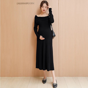 6806# Есенно-зимна корейска модна плетена рокля за бременни Секси горещи тънки дрехи за бременни жени за бременни жени