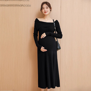 6806# Есенно-зимна корейска модна плетена рокля за бременни Секси горещи тънки дрехи за бременни жени за бременни жени
