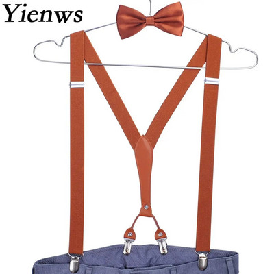 Bretele Yienws papion pentru bărbați 4 agrafe pantaloni bretele pentru bărbați fluture bretele masculin bleumarin maro suspensorio 2,5*115 cm YiA104