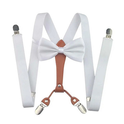 Bretele Yienws papion pentru bărbați 4 agrafe pantaloni bretele pentru bărbați fluture bretele masculin bleumarin maro suspensorio 2,5*115 cm YiA104