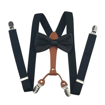 Bretele Yienws papion pentru bărbați 4 agrafe pantaloni bretele pentru bărbați fluture bretele masculin bleumarin maro suspensorio 2,5*115 cm YiA104
