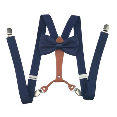 Bretele Yienws papion pentru bărbați 4 agrafe pantaloni bretele pentru bărbați fluture bretele masculin bleumarin maro suspensorio 2,5*115 cm YiA104