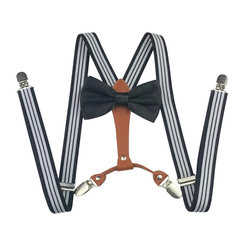 Bretele Yienws papion pentru bărbați 4 agrafe pantaloni bretele pentru bărbați fluture bretele masculin bleumarin maro suspensorio 2,5*115 cm YiA104