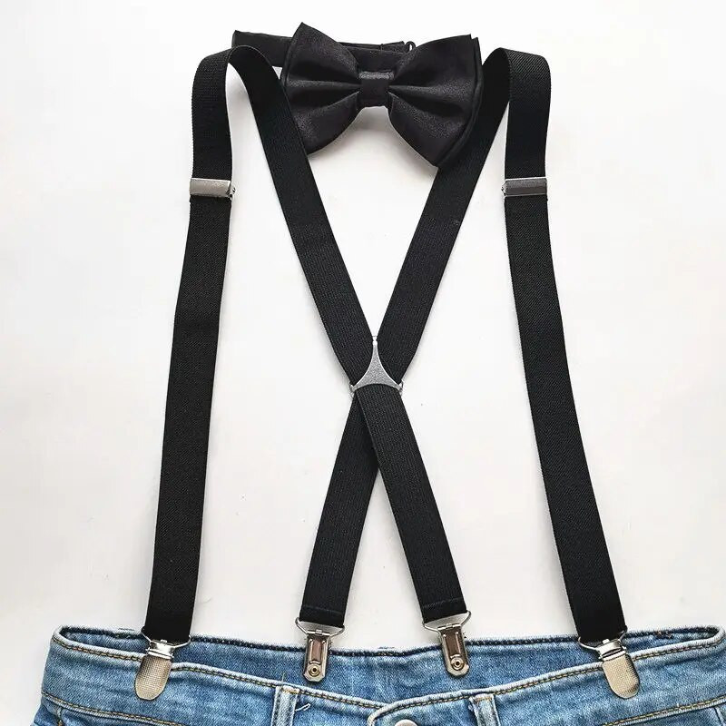 Μαύρα Ανδρικά Σετ παπιγιόν Ζαρτιέρες Υψηλής Ελαστικής Ζαρτιέρες Δυνατές 4 ζαρτιέρες Σετ λαιμόκοψη Σετ γραβάτα για ενήλικες γυναίκες LB002