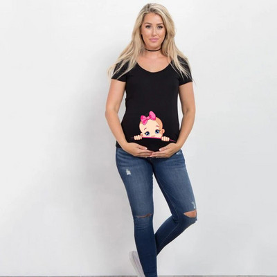 Női terhes póló It`s A Girl Baby Print terhes kismama pólók Vicces terhes nők nyári pólók terhes felsők