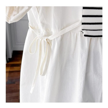 Корейски стил Раирана пачуърк О-образно деколте Ризи с буф ръкав за бременни Свободна модна блуза за бременни жени Памучни тениски за бременност