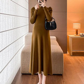 Rochie de maternitate tricot solid pentru toamna iarnă 2023 haine noi pentru femei însărcinate la modă fundă subțire rochii de sarcină pulover