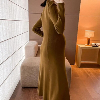 Плътна плетена рокля за бременни за есен зима 2023 г. Нови дрехи за бременни жени Модни тънки пуловерни рокли с лък за бременни