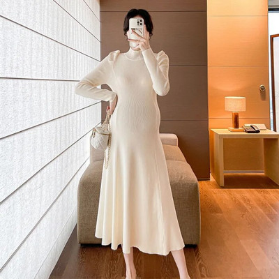Rochie de maternitate tricot solid pentru toamna iarnă 2023 haine noi pentru femei însărcinate la modă fundă subțire rochii de sarcină pulover