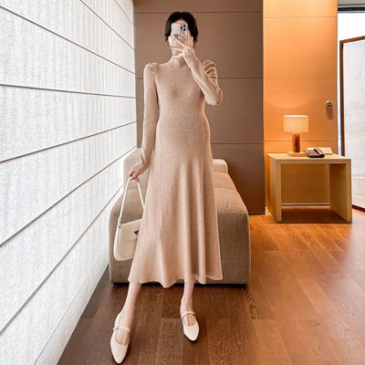 Rochie de maternitate tricot solid pentru toamna iarnă 2023 haine noi pentru femei însărcinate la modă fundă subțire rochii de sarcină pulover