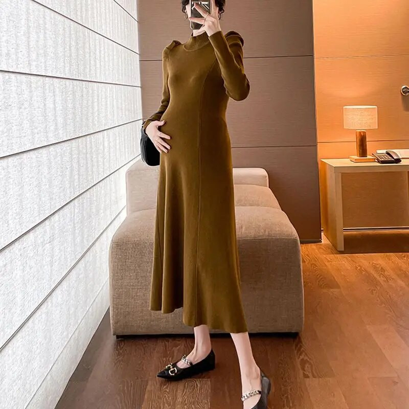 Rochie de maternitate tricot solid pentru toamna iarnă 2023 haine noi pentru femei însărcinate la modă fundă subțire rochii de sarcină pulover