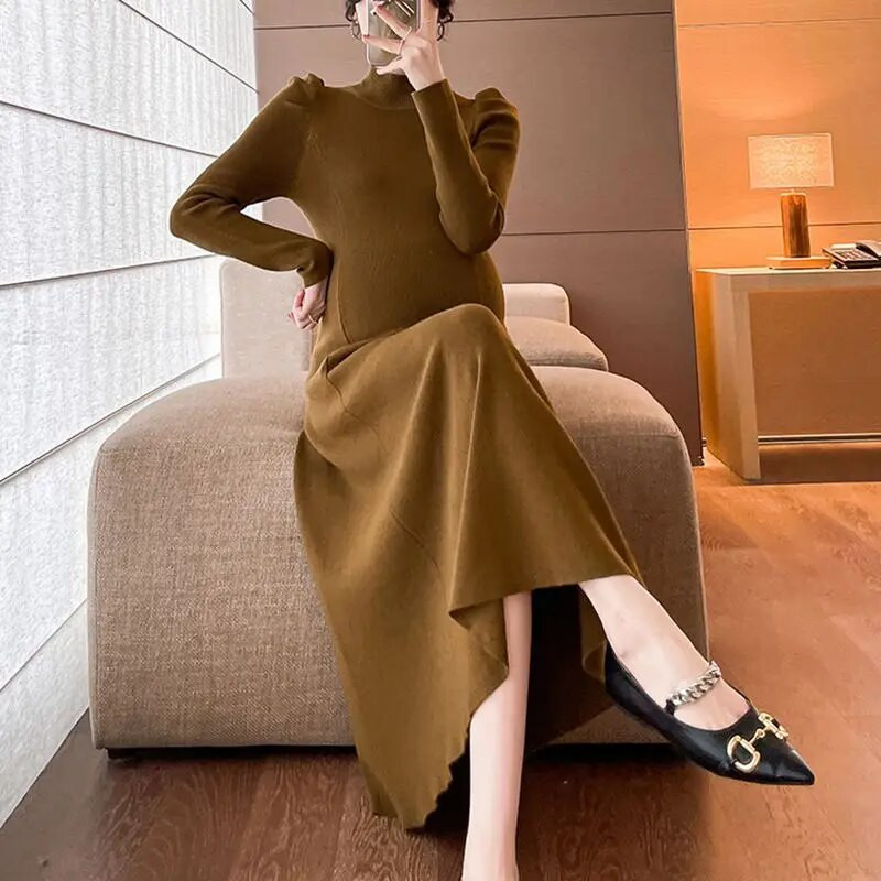 Rochie de maternitate tricot solid pentru toamna iarnă 2023 haine noi pentru femei însărcinate la modă fundă subțire rochii de sarcină pulover