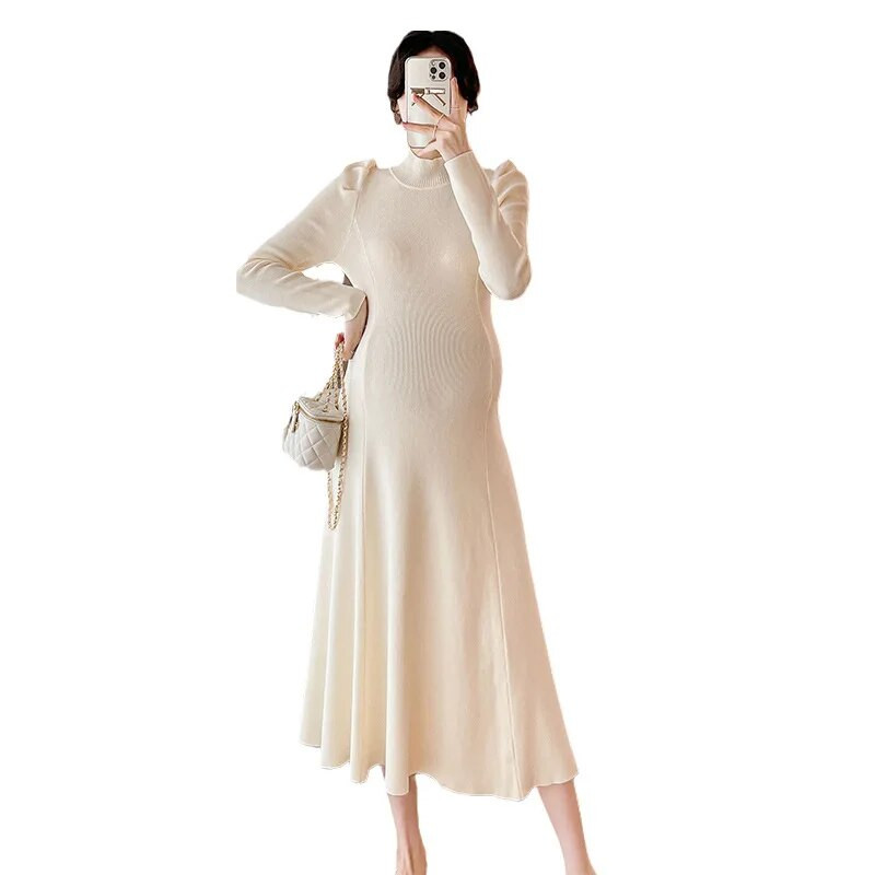 Rochie de maternitate tricot solid pentru toamna iarnă 2023 haine noi pentru femei însărcinate la modă fundă subțire rochii de sarcină pulover
